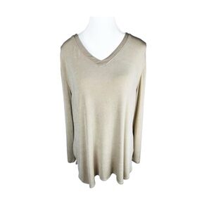 Chico's Beige Long Sleeve V-Neck Top